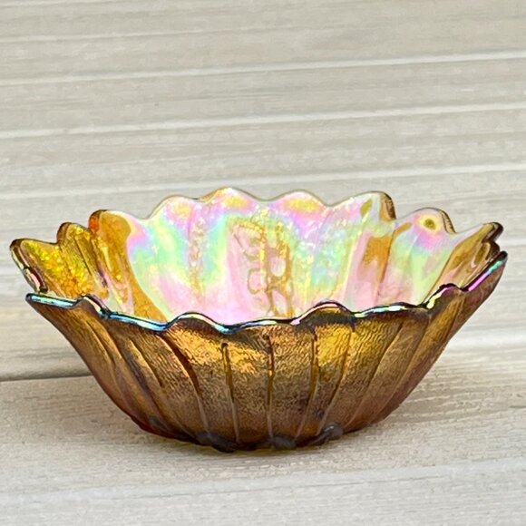 Vintage Indiana Glass Co Amber Glass pons Pattern Sunflower Lily Bowl 7" Dish - Picture 2 of 7